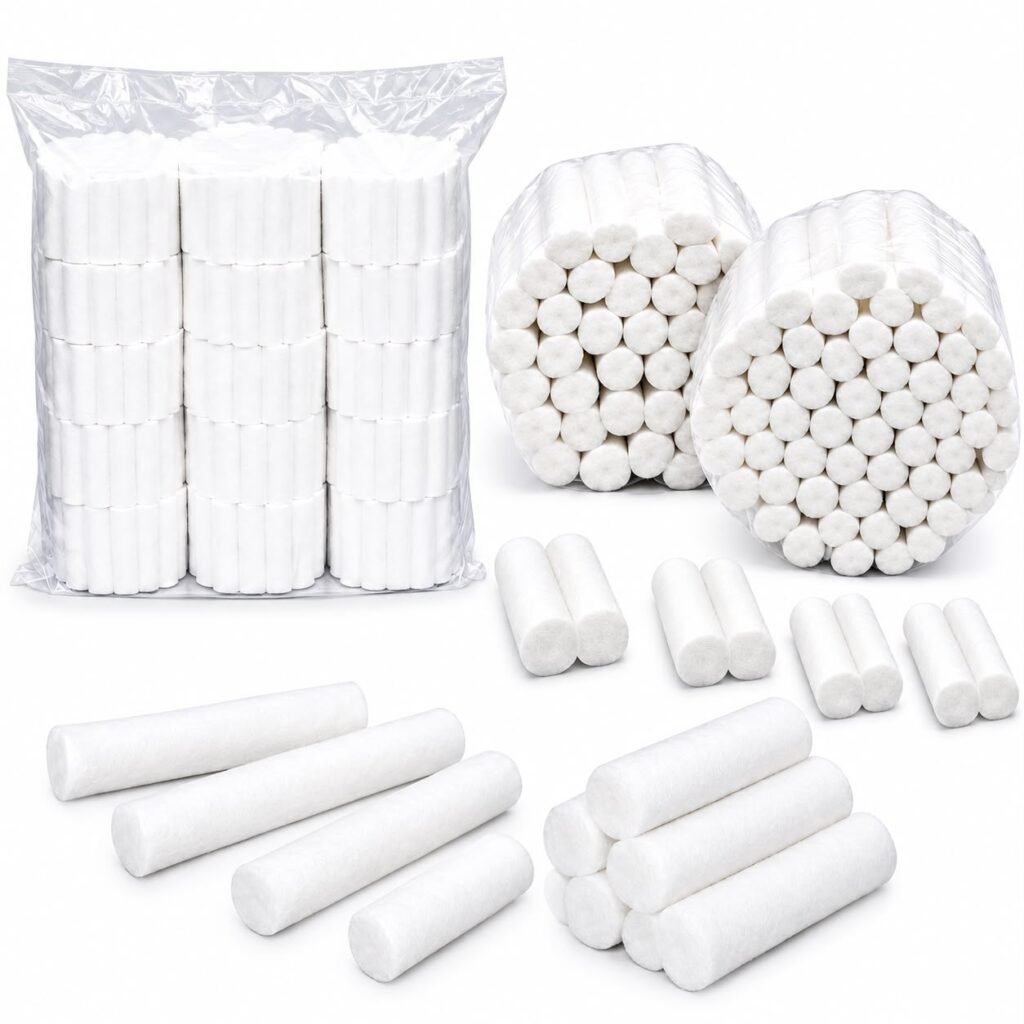 White dental cotton rolls for dental procedures
