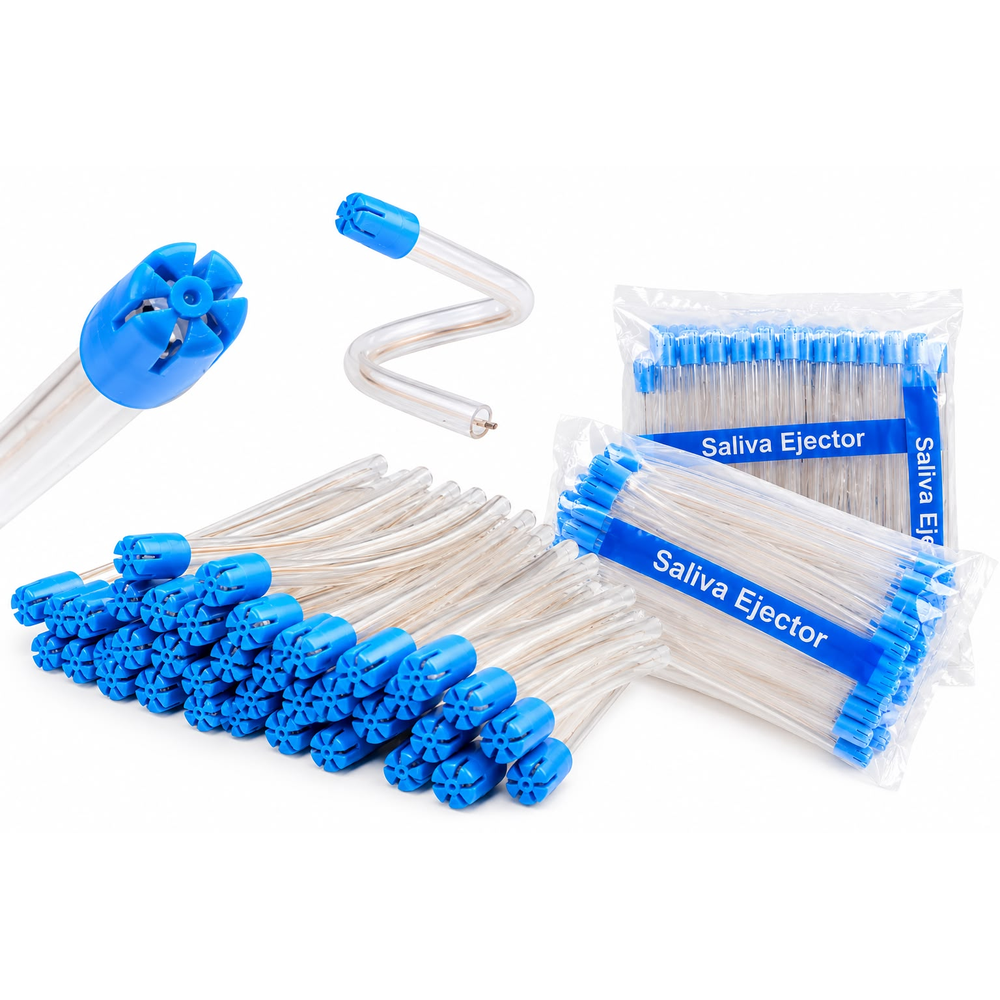 Disposable dental saliva ejector with blue tip
