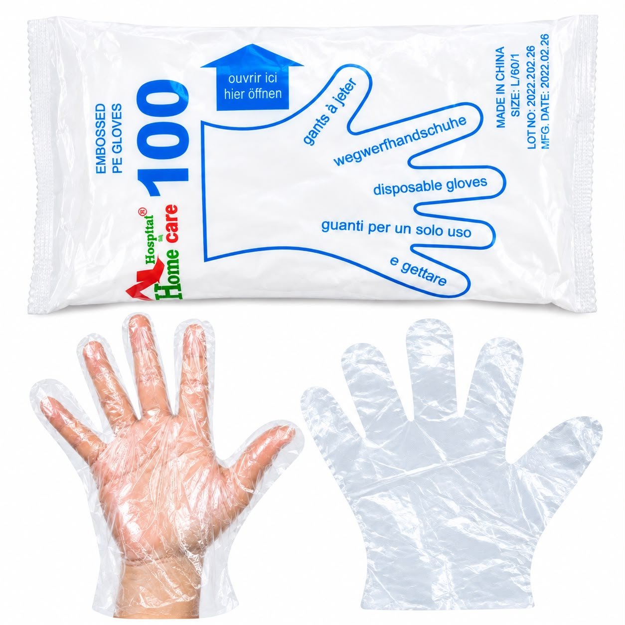 Embossed PE disposable gloves 100 pieces large size