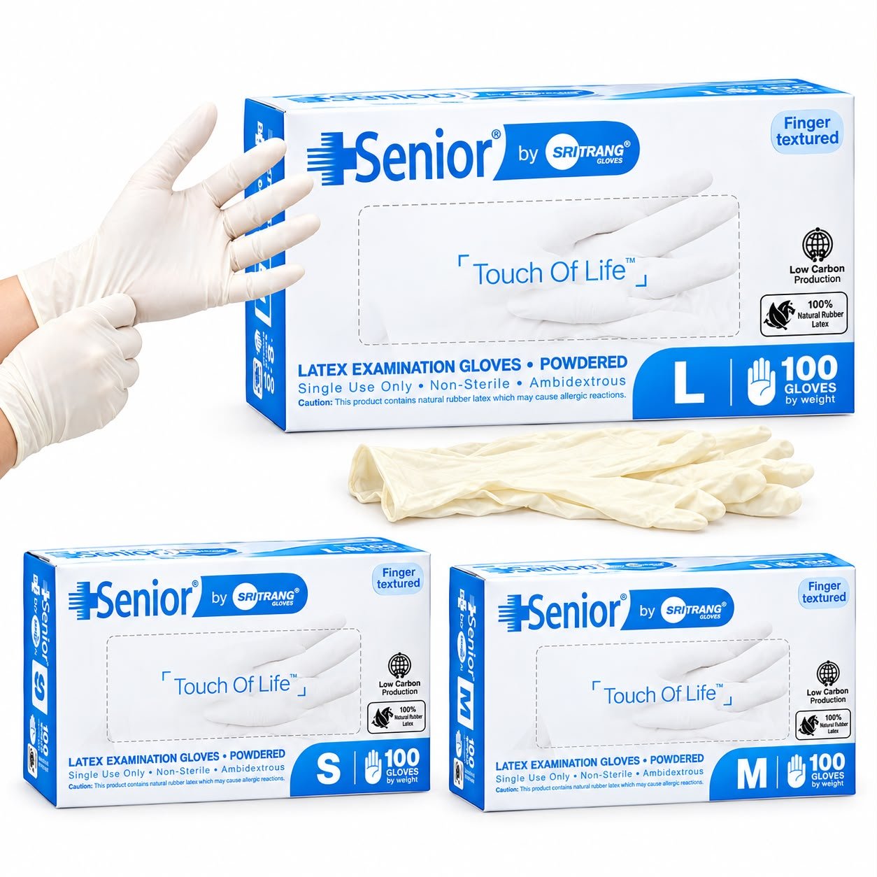 Senior powdered latex examination gloves 100 pieces